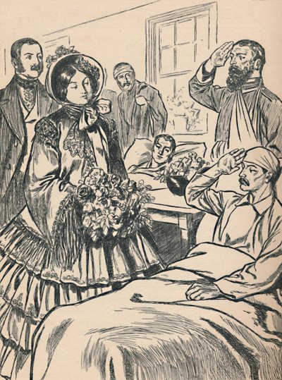 Dronning Victoria besøger sine sårede soldater, c1907 af Unbekannt