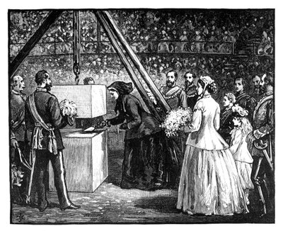 Dronning Victoria lægger grundstenen til Royal Albert Hall, London, 1860