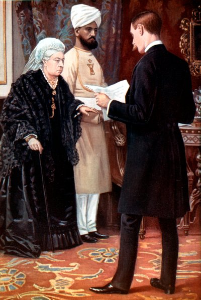 Dronning Victoria lytter til en udsendelse fra frontlinjen under Boerkrigen, 1899-1901. af Unbekannt