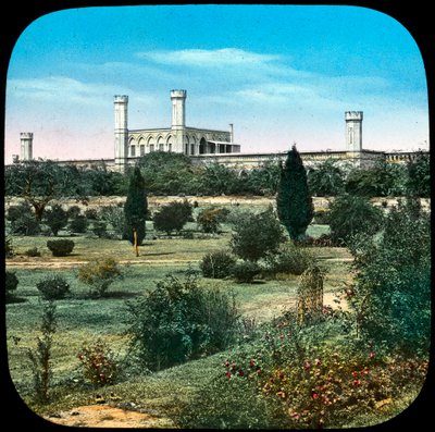 Jernbanestation, fra Queens Garden, Delhi, Indien, slutningen af det 19. eller begyndelsen af det 20. århundrede af Unbekannt