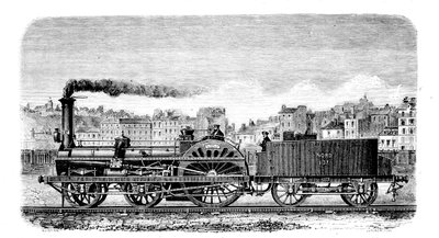 Jernbanedamplokomotiv designet i 1849 af den engelske ingeniør Thomas Russell Crampton af Unbekannt