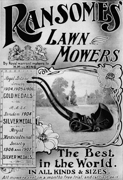 Ransomes Plæneklipper-annonce, 1908 af Unbekannt