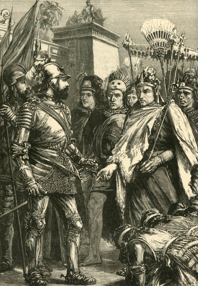 Modtagelse af Cortes af Montezuma, 1519, 1890. af Unbekannt
