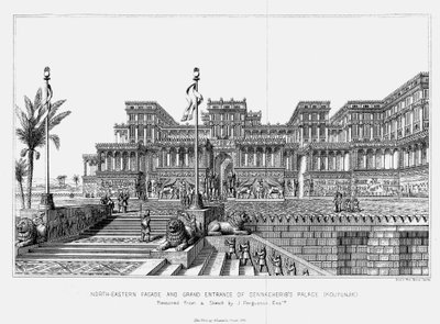 Rekonstruktion af den nordøstlige facade af Sennacheribs-paladset Kouyunjik, assyrisk, 1853 af Unbekannt