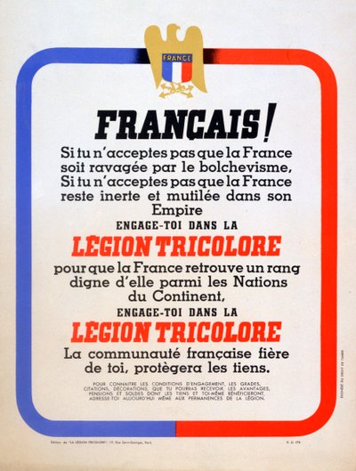 Rekrutteringsplakat for Vichy French Légion Tricolore, 1942 af Unbekannt