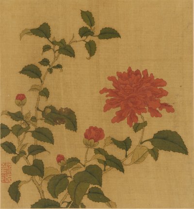 Rød pæon, Qing-dynastiet, 1700-tallet. af Unbekannt