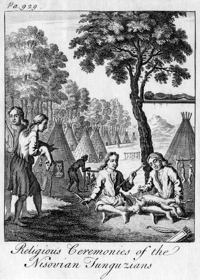Nisovian Tunguzians religiøse ceremonier, c1748 af Unbekannt
