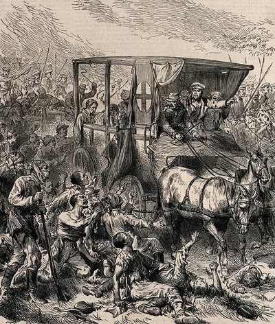 Redning af de sårede russiske soldater fra slagmarken, ca 1878 af Unbekannt