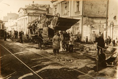 Vejarbejde i Tverskaya Street, Moskva, USSR, 1920