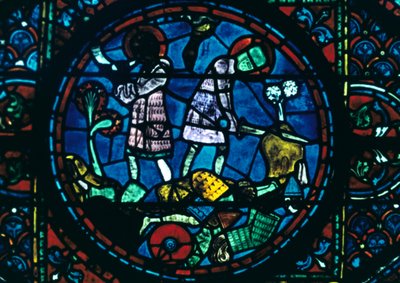 Roland brækker sit sværd og slår sit horn, farvede glas, Chartres Cathedral, Frankrig, 1194-1260 af Unbekannt