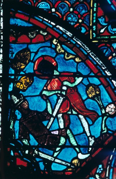 Roland gennemborer den gigantiske Ferragut i navlen, farvet glas, Chartres Cathedral, 1194-1260 af Unbekannt