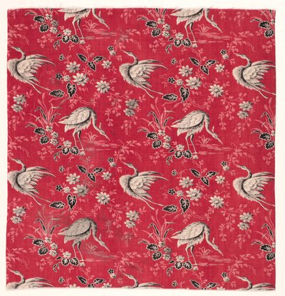 Rulletrykt bomuld med hejre og blomsterdesign, 1800-tallet. af Unbekannt