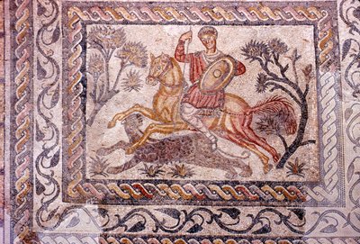 Romersk mosaik af rytter, der jager en leopard, Merida, Spanien, 2.-3. århundrede af Unbekannt