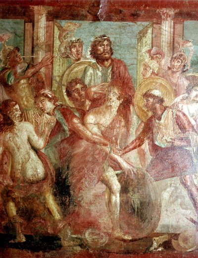 Romersk vægmaleri af Achilleus, der gemmer sig i Scyros, Dioscuri-huset, Pompeji af Unbekannt