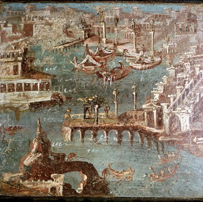 Romersk vægmaleri af en havnescene, Stabiae, nær Pompeji, Italien af Unbekannt