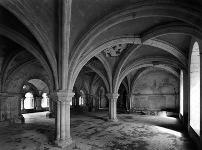 Romansk arkitektur: udsigt over den kapitulære sal i cistercienserklosteret Fontenay grundlagt i 1118 (Cote d
