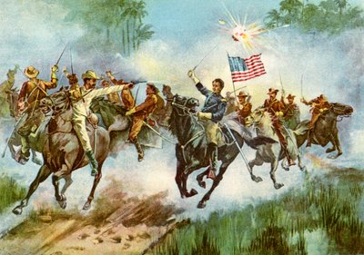 Rough Riders stempler en spansk forpost, Cuba, spansk-amerikansk krig, 1898 af Unbekannt