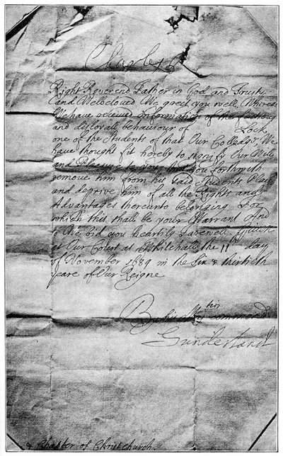 Kongelig mandat til at slette navnet Locke fra eleverne i Christ Church, Oxford, 1684, 1894 af Unbekannt