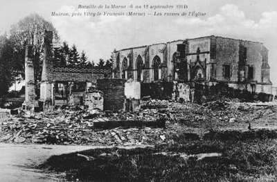 Ødelagt kirke, Huiron, Frankrig, Slaget ved Marne, Første Verdenskrig, 1914 af Unbekannt