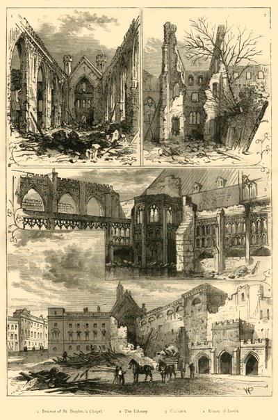 Ruinerne af parlamentets huse, 1881. af Unbekannt