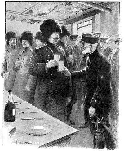 Russiske og japanske generaler deler en skål, den russisk-japanske krig 1904-5 af Unbekannt