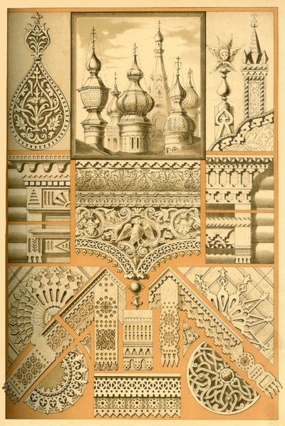 Russisk arkitektonisk ornament og træskærerarbejde, 1898. af Unbekannt
