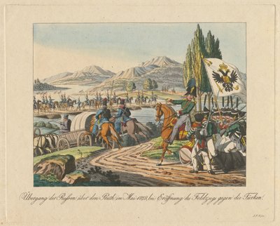 Den russiske hær krydser Pruth-floden ind i Moldavien i maj 1828, 1829 af Unbekannt