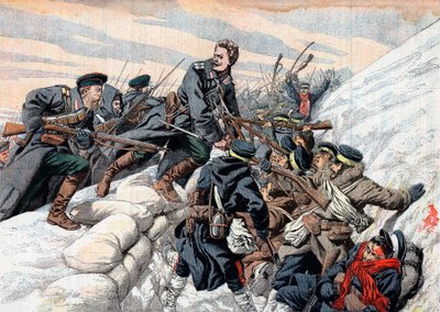 Russisk angreb på de japanske skyttegrave, Russisk-japanske krig, 1904-5 af Unbekannt