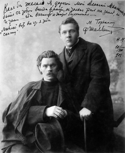 Den russiske forfatter Maxim Gorky og sangeren Feodor Chaliapin, 1901 af Unbekannt