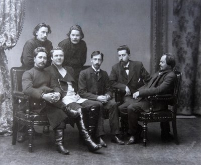 Den russiske forfatter Maxim Gorky i litteraturgruppen Sreda Wednesday, 1902 af Unbekannt