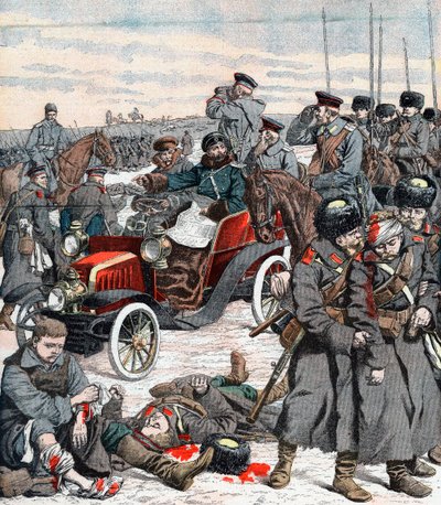 Russisk general ledede kampagnen fra sin bil, Russo-Japansk krig, 1904 af Unbekannt