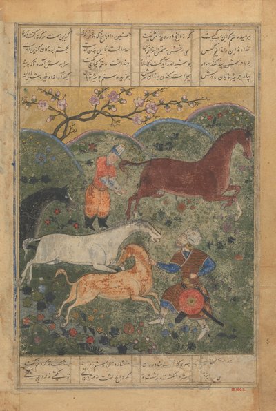 Rustam fanger hesten Rakhsh, folio fra en Shahnama Kongebog..., slutningen af det 15. århundrede. af Unbekannt