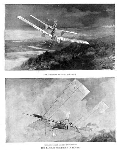 SP Langleys dampdrevne modelfly Aerodrome set fra oven og nedefra, 1902 af Unbekannt
