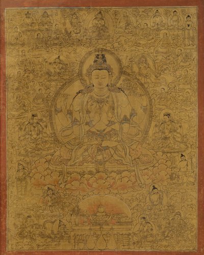 Sadaksari-Lokeshvara omgivet af manifestationer og munke, slutningen af det 15. århundrede. af Unbekannt