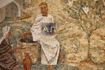 Saint-Maurice klosterbasilika, mosaik af Madeleine DienerJesus og samaritaneren ved Jakobs brønd, Saint-Maurice, Suisse af Unbekannt