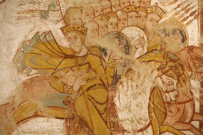 Saint-Savin-klostermaleri: konger angrebet af Abraham og hans tilhængere, Saint-Savin-sur-Gartempe, Frankrig af Unbekannt