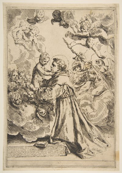 Sankt Antonius af Padua tilbeder Kristusbarnet i herlighed, kopi efter Cantarini, ca. 1640 eller senere. af Unbekannt