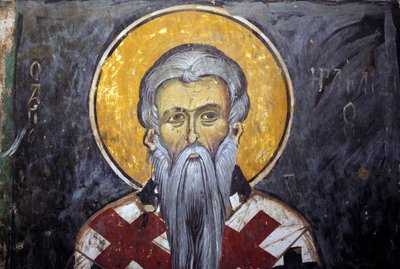 Saint Iraklion (Heraklion) Byzantinsk fresko fra Agios Ioannis Lampadistis kloster, Saint John Lampadistis Cypern fra det 11. århundrede Malede kirker UNESCO-sted Troodos, Cypern af Unbekannt