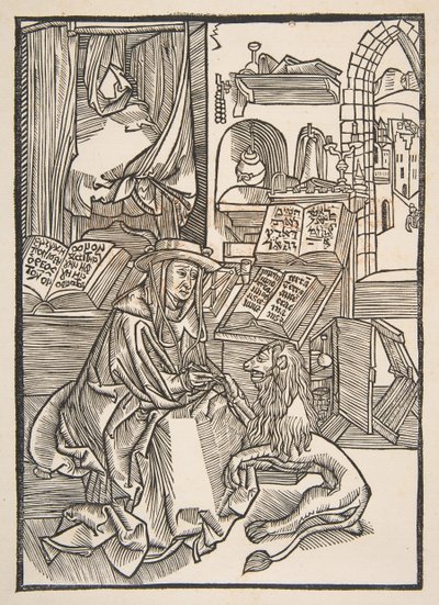 Sankt Jerome udvinder en torn fra løvens fod, Lyons 1508 kopi.n.d. af Unbekannt
