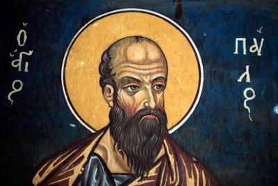 Saint Paul: Byzantinsk fresko fra det 14. århundrede (1332) Nathex, sydvæg Phorbiotissa Jomfrukirke, Asinou Unesco-sted Troodos-regionen, Cypern af Unbekannt