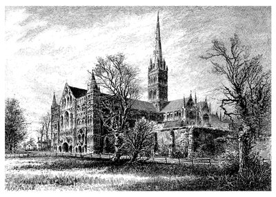 Salisbury Cathedral, fra det sydvestlige, 1895 af Unbekannt