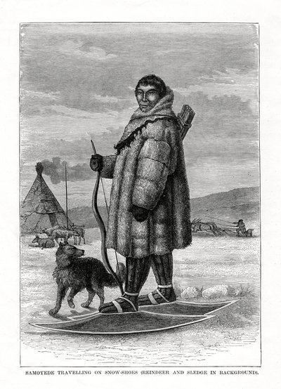 Samoyede rejser på snesko, Rusland, 1877 af Unbekannt
