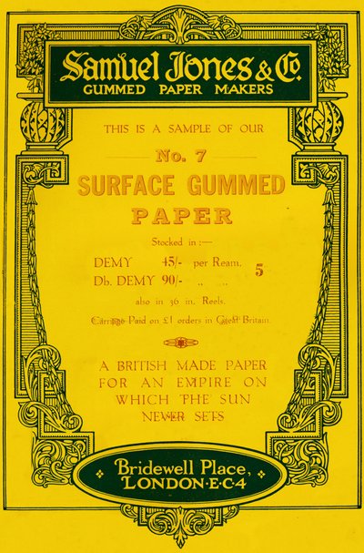 Samuel Jones & Company Gummed Paper Makers annonce, 1919 af Unbekannt
