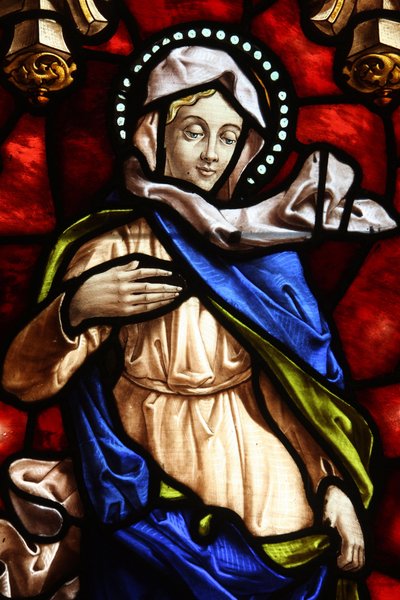 San Jeronimos kirke. Farvet glas. Jomfru Maria Madrid Spanien af Unbekannt
