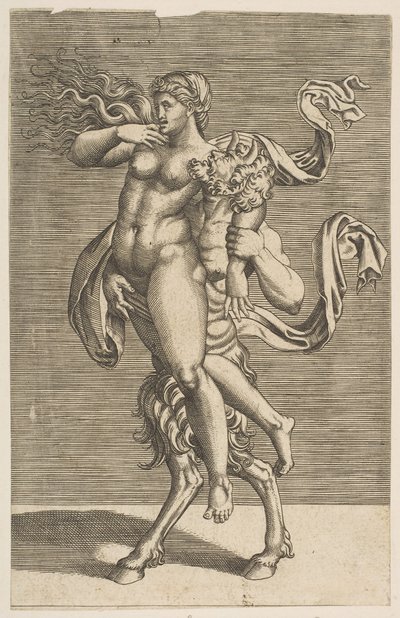 Satyr bærer en nymfe, der fastholder hendes højre arm, ca. 1515-1600. af Unbekannt