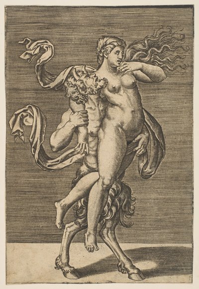 Satyr bærer en nymfe, der fastholder hendes højre arm, ca. 1515-1600. af Unbekannt