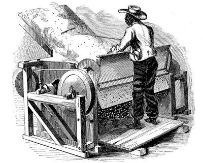 Saw gin til rensning af bomuld, der drives af barfodet sort arbejder, det sydlige USA, 1865 af Unbekannt
