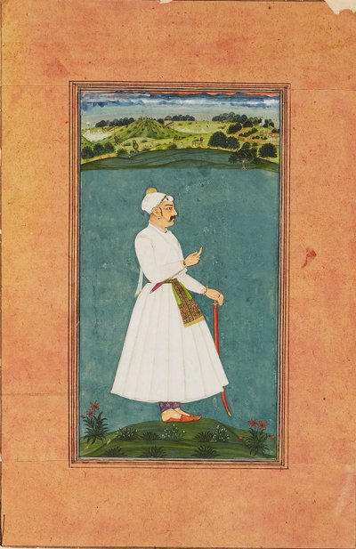 Sawai Jai Singh stående i et landskab, c1730 af Unbekannt