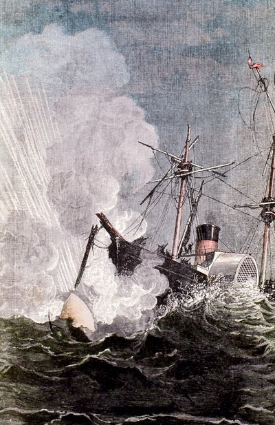 Scene fra Jules Vernes Fra Jorden til Månen, 1865 af Unbekannt
