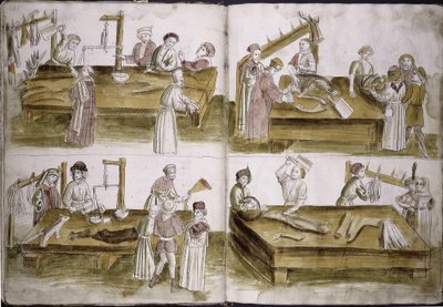 Scene fra markedslivet med slagtere fra: Ulrich Richental Chronicle of the Council of Constance, 1414-1418 af Unbekannt